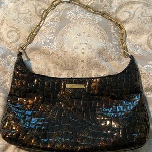 XOXO dark brown gold metallic faux crocodile bag